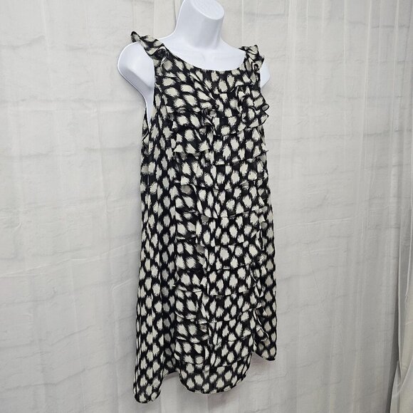 Jessica Howard Black Gray Polka Dot Dress Ruffled Sleeveless Retro 14P - Picture 3 of 11